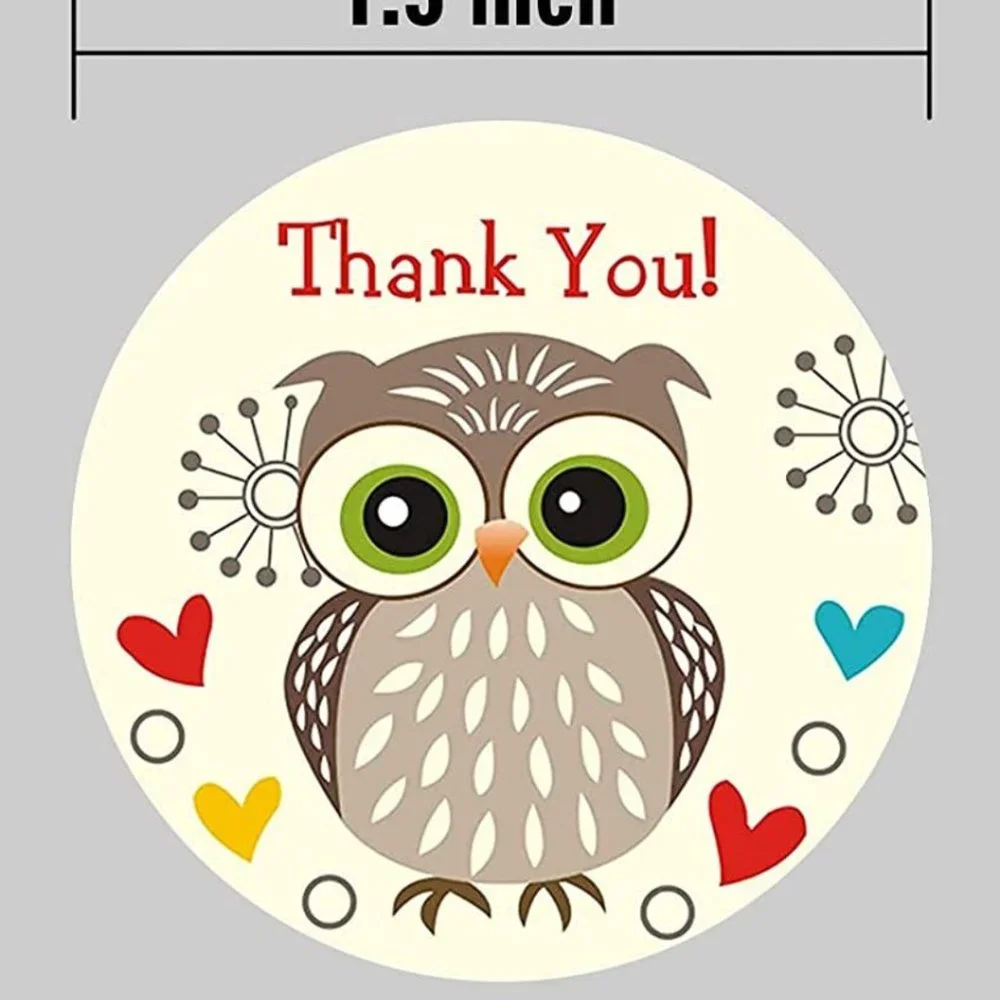 150 THANK YOU Sticker Owl Design 1.5